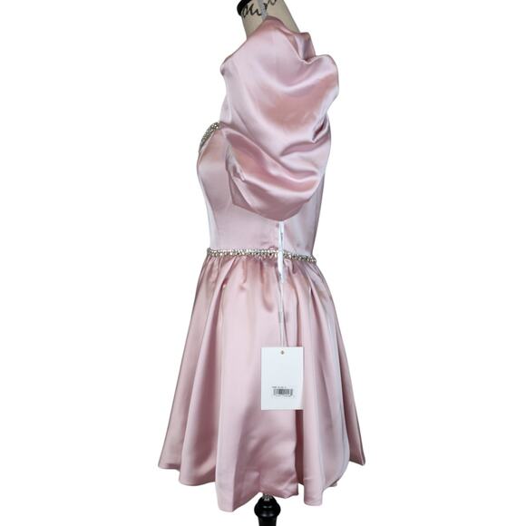 Mac Duggal Blush Pink Satin Puff Sleeve Cocktail Dress Size 8 NWT - Picture 5 of 16